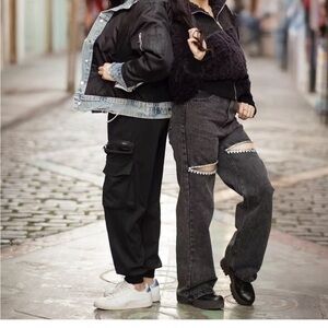 Gracia Black Bomber Jacket with Denim